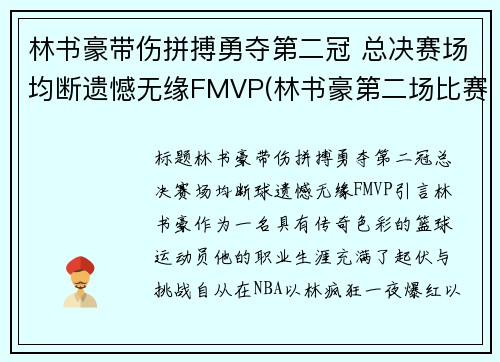 林书豪带伤拼搏勇夺第二冠 总决赛场均断遗憾无缘FMVP(林书豪第二场比赛视频)