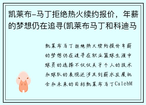 凯莱布-马丁拒绝热火续约报价，年薪的梦想仍在追寻(凯莱布马丁和科迪马丁)