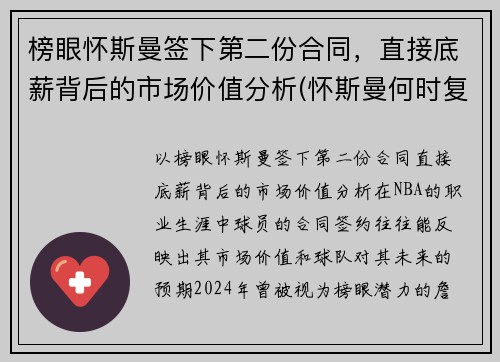 榜眼怀斯曼签下第二份合同，直接底薪背后的市场价值分析(怀斯曼何时复出)